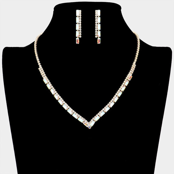 Rectangle Stone Accented Rhinestone Necklace