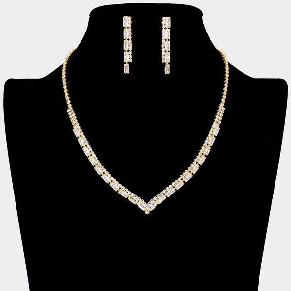 Rectangle Stone Accented Rhinestone Necklace