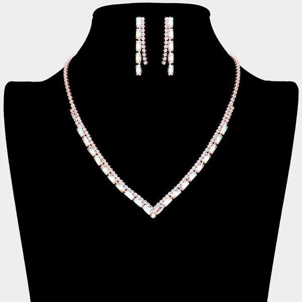 Rectangle Stone Accented Rhinestone Necklace