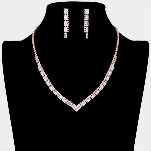 Rectangle Stone Accented Rhinestone Necklace