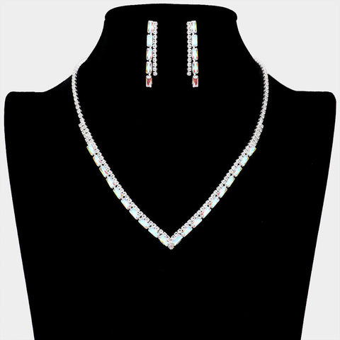 Rectangle Stone Accented Rhinestone Necklace