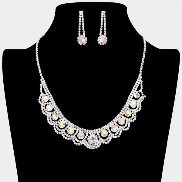 Round Stone Accented Rhinestone Necklace