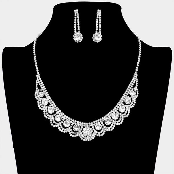 Round Stone Accented Rhinestone Necklace