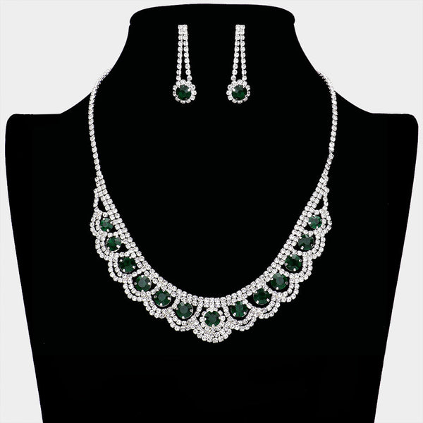 Round Stone Accented Rhinestone Necklace