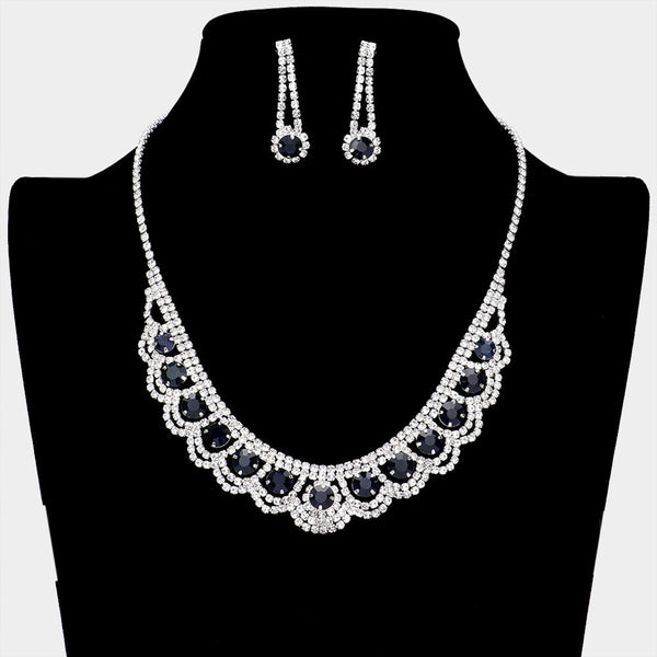 Round Stone Accented Rhinestone Necklace