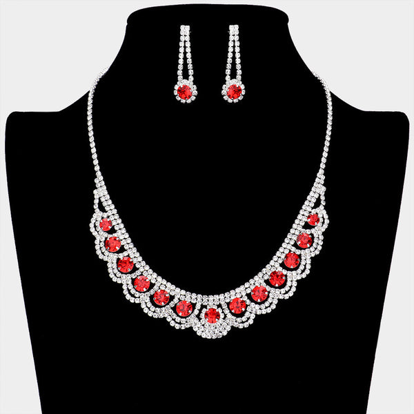 Round Stone Accented Rhinestone Necklace