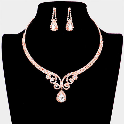 Rhinestone Pave Crystal Teardrop Dangle Necklace