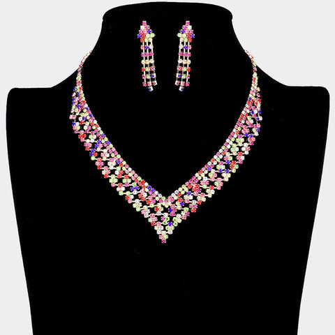 Glamorous Rhinestone V-shape Collar Necklace
