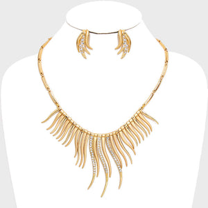 Wavy Bar Drop Rhinestone Bib Necklace