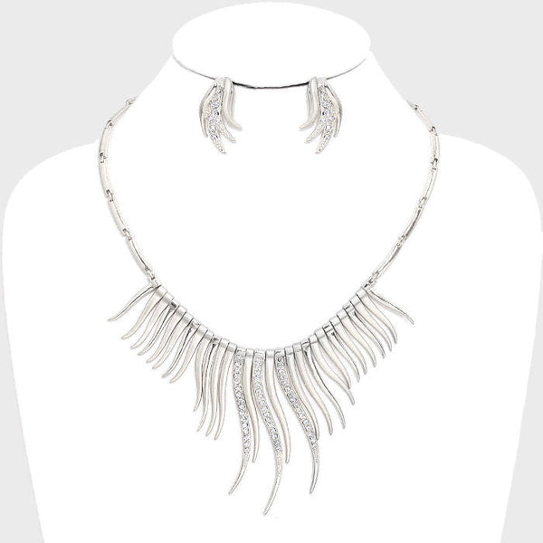 Wavy Bar Drop Rhinestone Bib Necklace