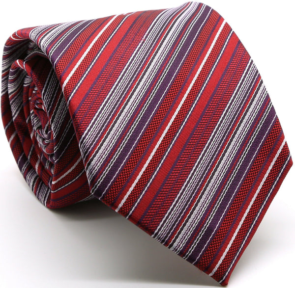 Mens Dads Classic Red Striped Pattern Business Casual Necktie & Hanky Set S-11