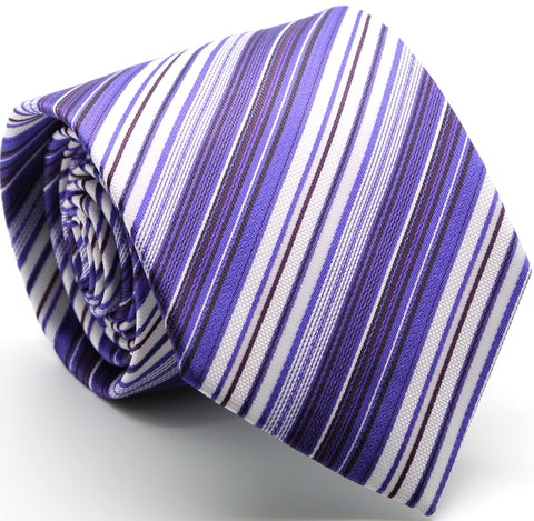 Mens Dads Classic Purple Striped Pattern Business Casual Necktie & Hanky Set S-12