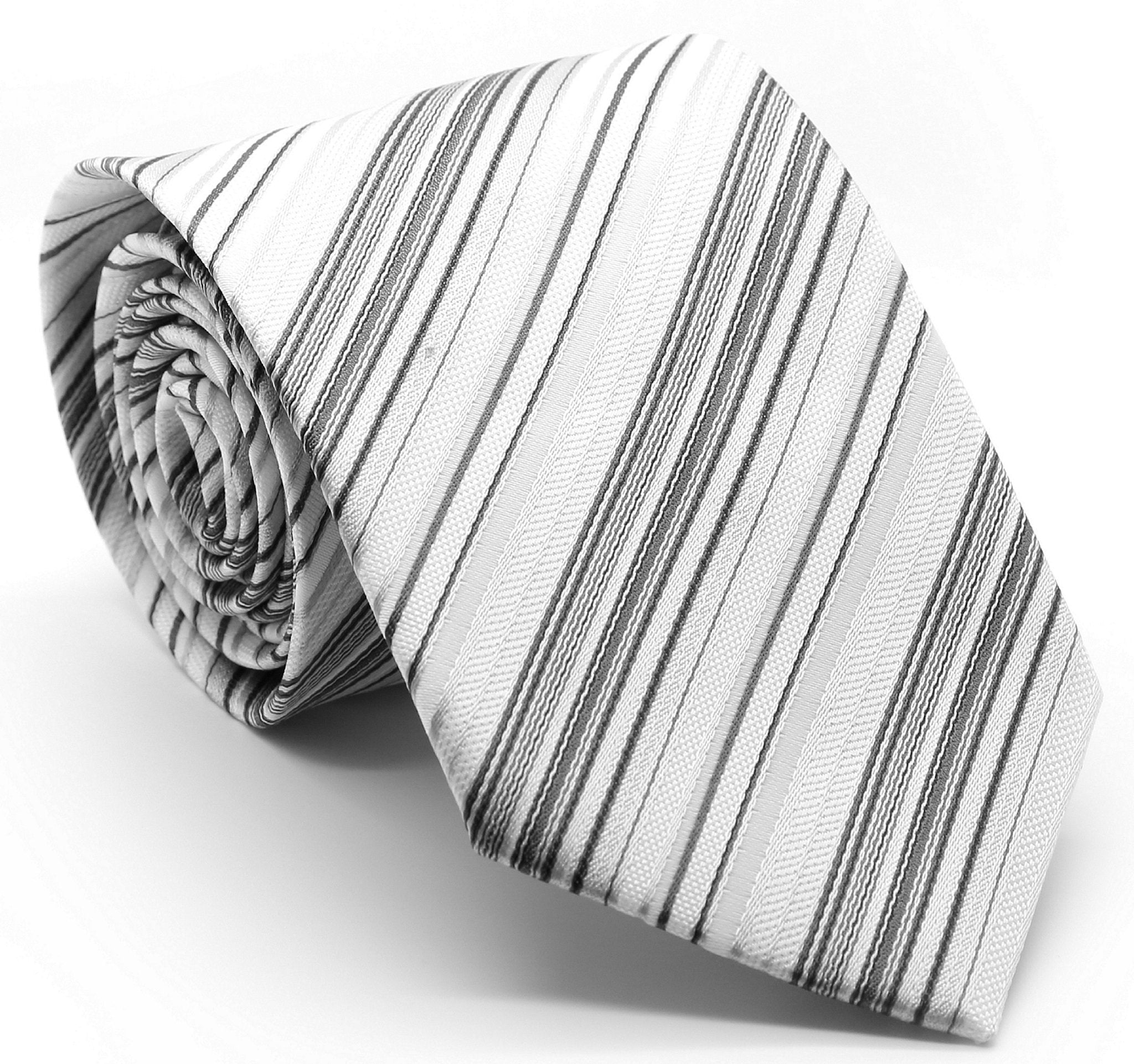 Mens Dads Classic Grey Striped Pattern Business Casual Necktie & Hanky Set S-3