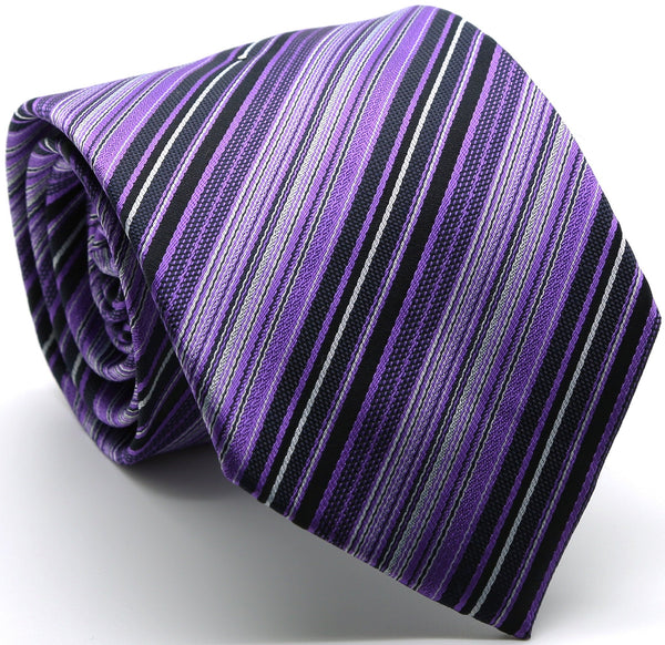 Mens Dads Classic Purple Striped Pattern Business Casual Necktie & Hanky Set S-7