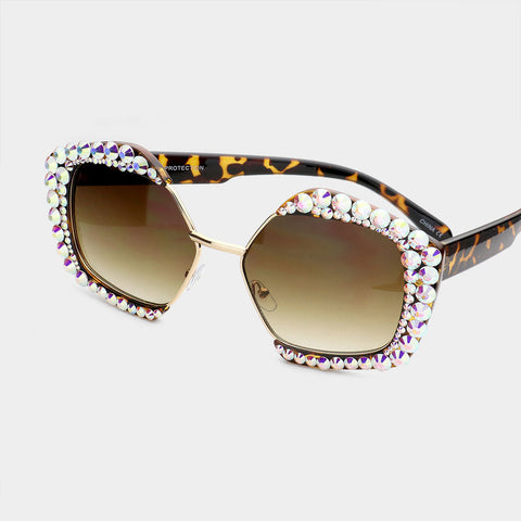 Crystal Embellished Detail Pentagon Sunglasses