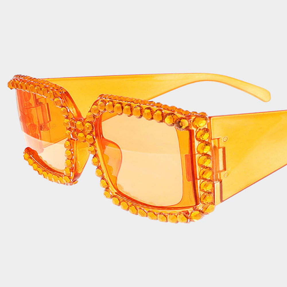 Coral Bling Stone Embellished Square Sunglasses