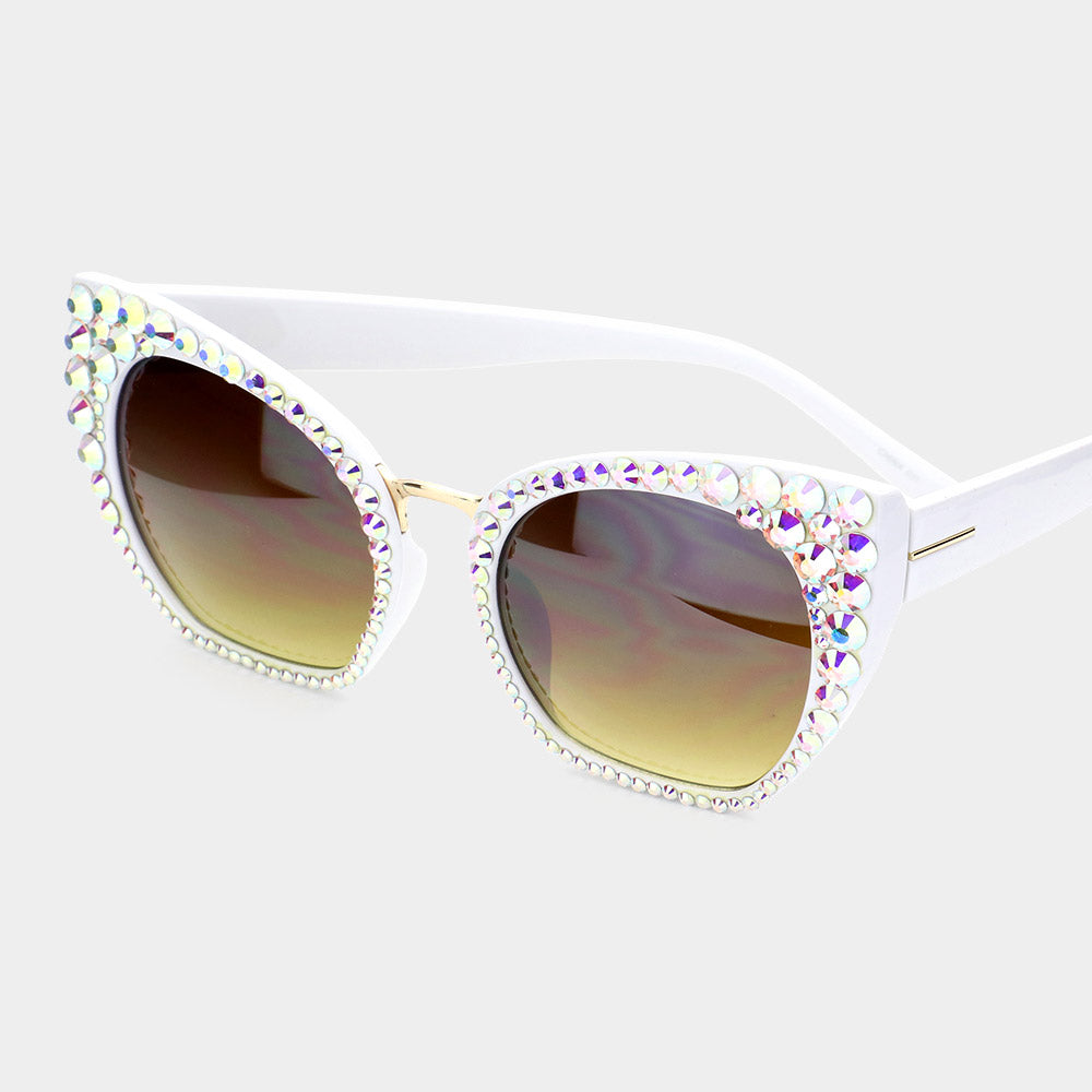 White Crystal Embellished Detail Sunglasses