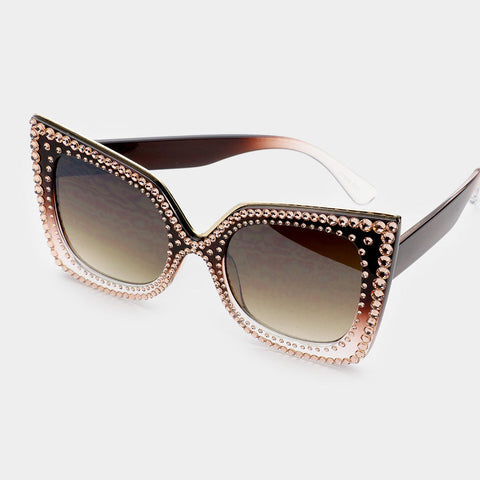 Genuine Peach Crystal Embellished Detail Sunglasses