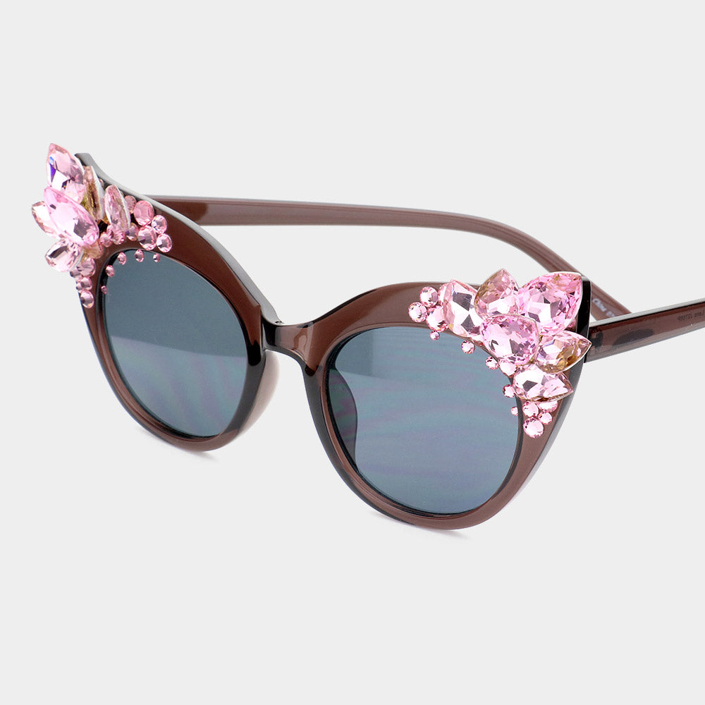 Crystal Embellished Pink Detail Cat Eye Sunglasses