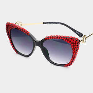 Siam Crystal Embellished Detail Cat Eye Sunglasses