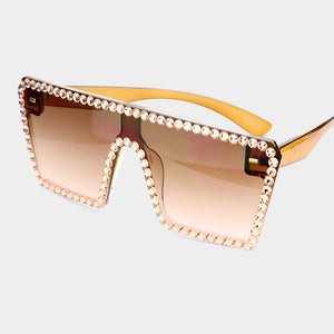 Peach Crystal Embellished Detail Square Sunglasses
