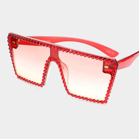 Crystal Embellished Red Detail Square Sunglasses