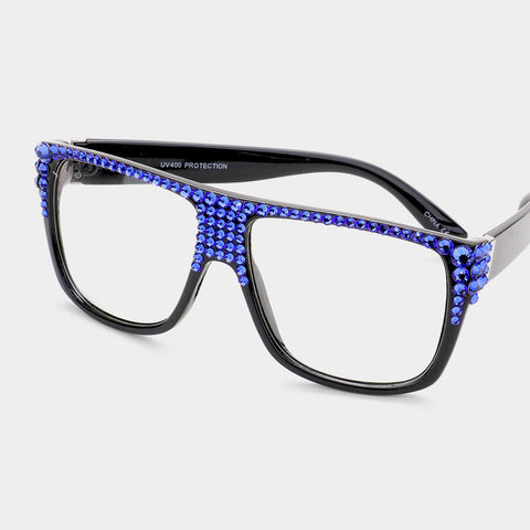 Stone Embellished Sapphire Wayfarer Retro Sunglasses