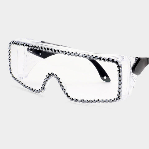 Hematite Stone Embellished Visor Sunglasses