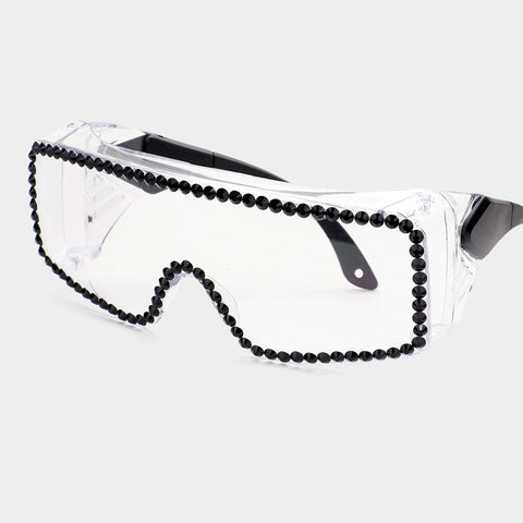Stone Embellished Visor Jet Black Sunglasses
