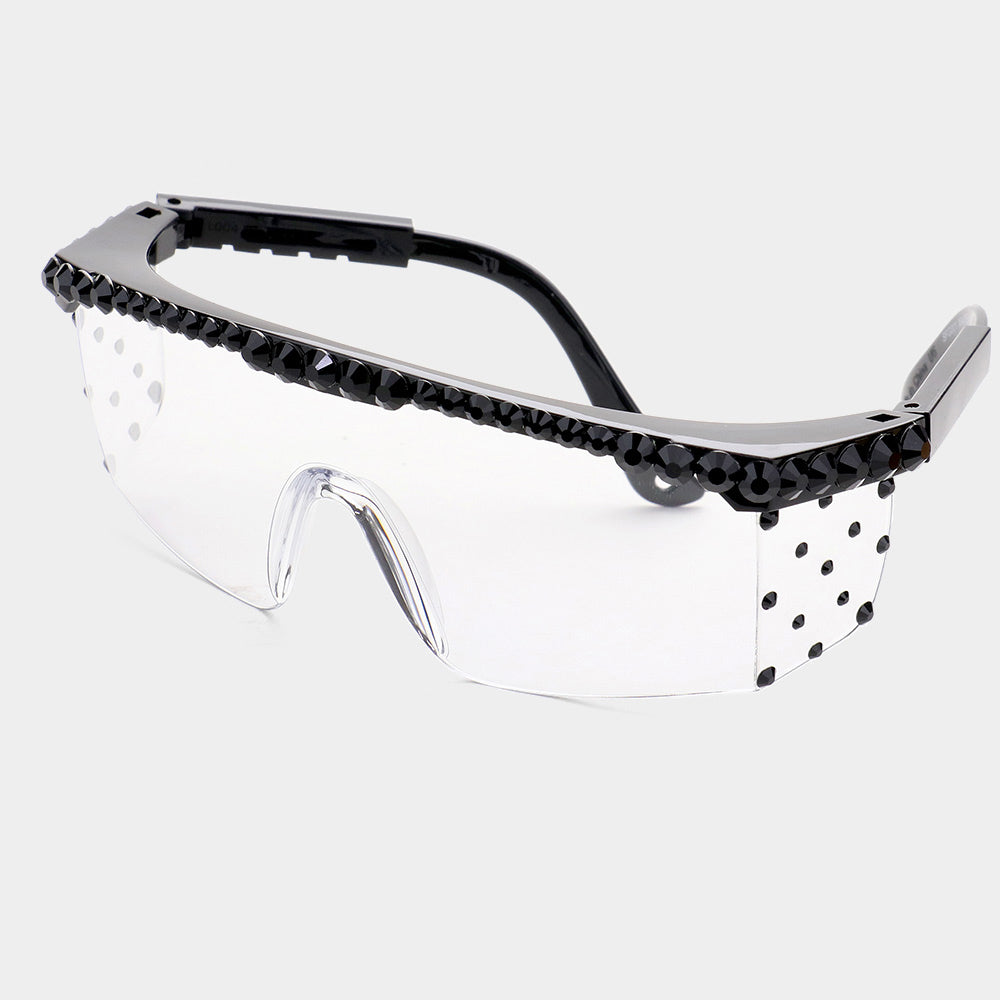 Jet Black Stone Embellished Visor Sunglasses