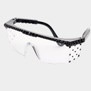 Jet Black Stone Embellished Visor Sunglasses