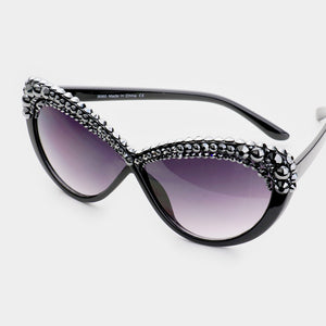 Pearl Black Crystal Embellished Detail Sunglasses
