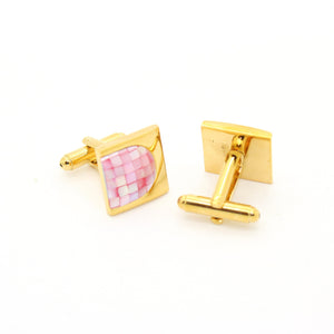 Goldtone U Pink Shell Cuff Links With Jewelry Box