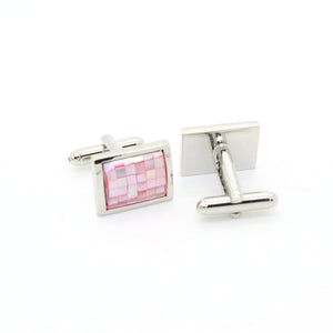 Silvertone Pink Shell Cuff Links With Jewelry Box