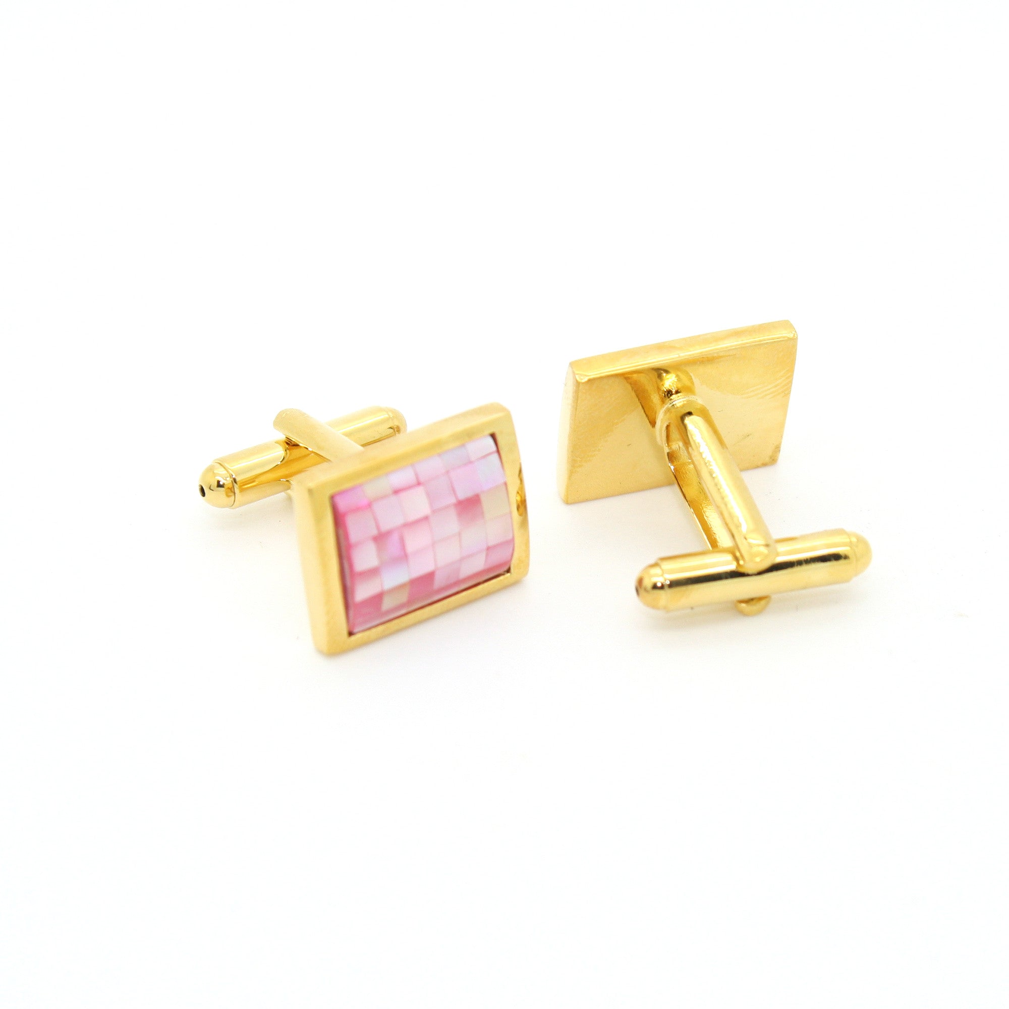 Goldtone Pink Shell Cuff Links With Jewelry Box