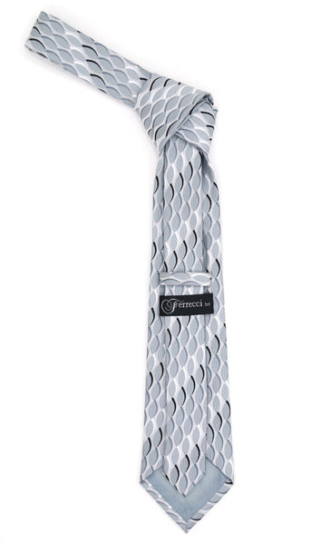 Geometric Light Grey Necktie w. Swirl Design Hanky Set