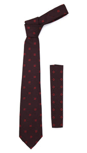 Burgundy Geometric Necktie with Handkerchief Set