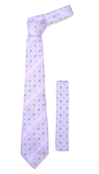 Lavender Geometric Necktie with Handkerchief Set