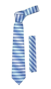Microfiber Blue Silver Striped Tie and Hankie Set