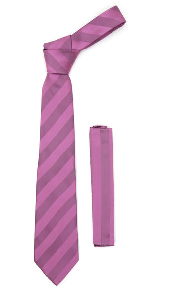 Microfiber Lavender Striped Tie and Hankie Set