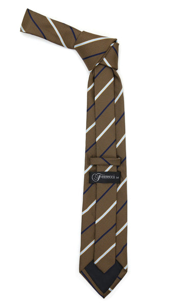 Microfiber Brown Baby Blue Striped Tie and Hankie Set