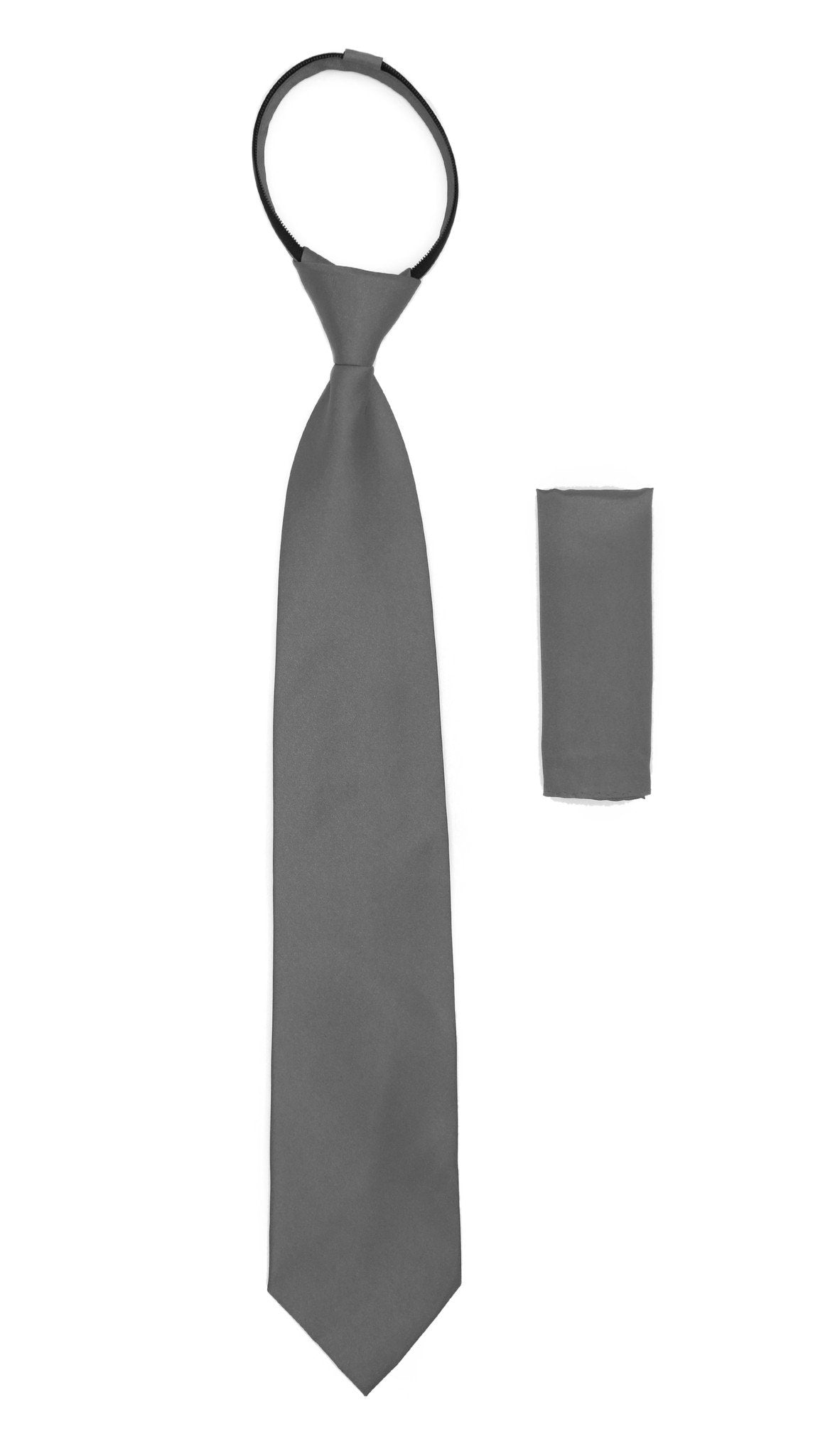 Satine Grey Zipper Tie with Hankie Set