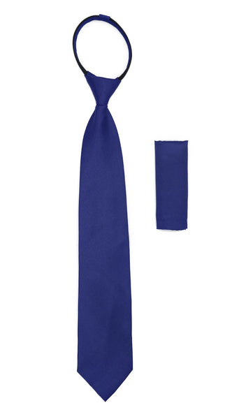 Satine Royal Blue Zipper Tie with Hankie Set