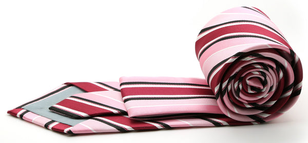 Mens Dads Classic Pink Striped Pattern Business Casual Necktie & Hanky Set U-3