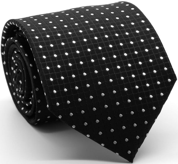 Mens Dads Classic Black Geometric Pattern Business Casual Necktie & Hanky Set UO-4