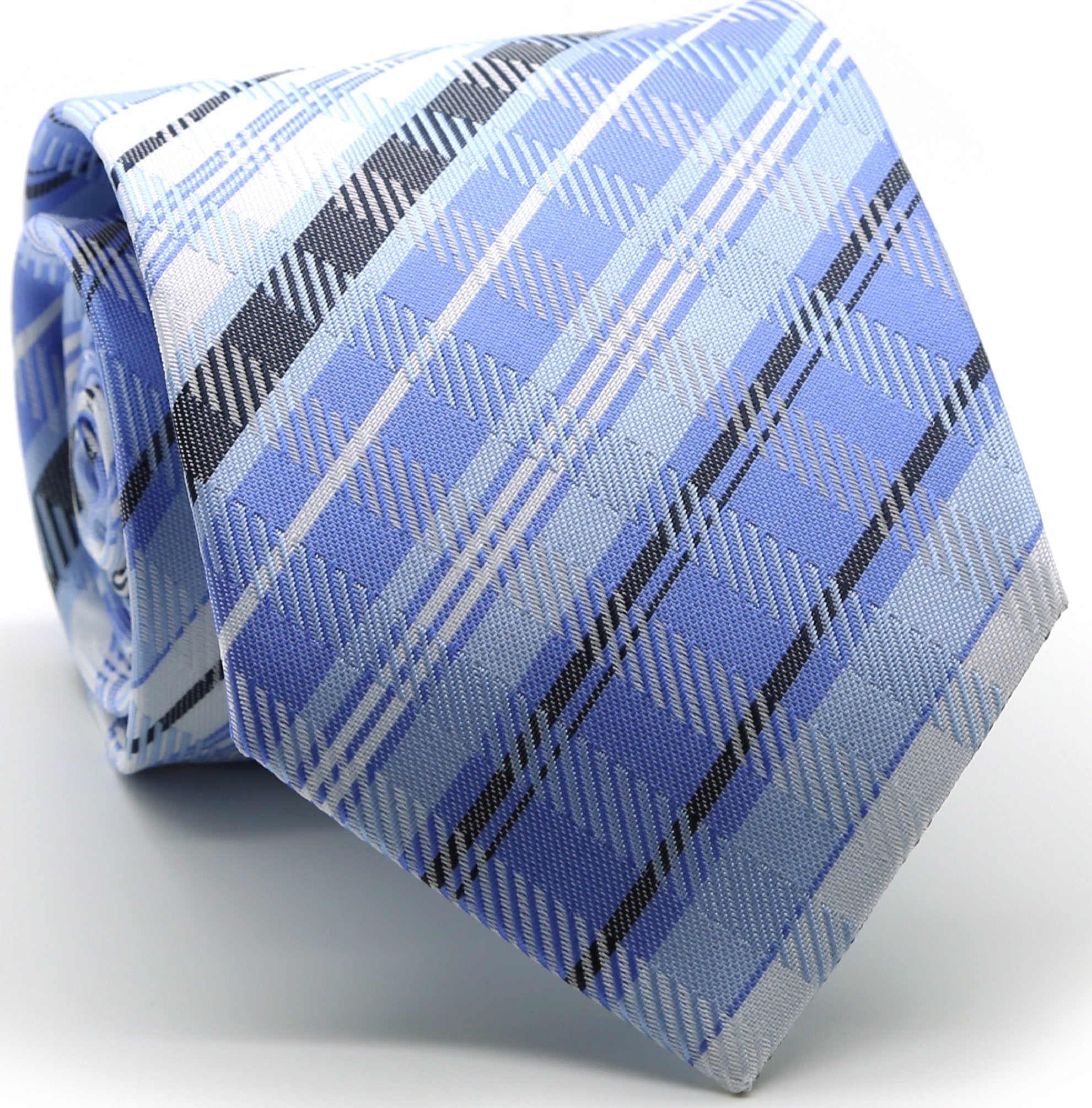 Mens Dads Classic Blue Striped Pattern Business Casual Necktie & Hanky Set VO-10
