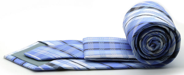 Mens Dads Classic Blue Striped Pattern Business Casual Necktie & Hanky Set VO-10