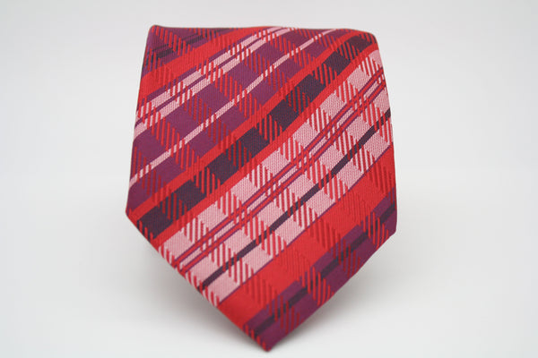 Mens Dads Classic Red Striped Pattern Business Casual Necktie & Hanky Set VO-4