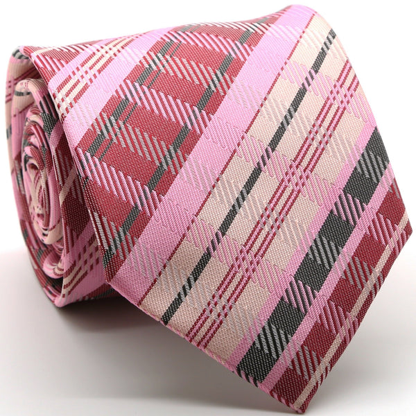 Mens Dads Classic Pink Striped Pattern Business Casual Necktie & Hanky Set VO-6