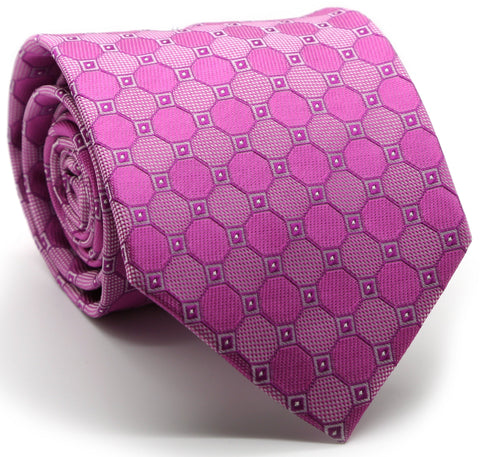 Mens Dads Classic Fuchasia Geometric Pattern Business Casual Necktie & Hanky Set W-2